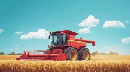 Obraz premium Modern Combine Harvester in Wheat Field