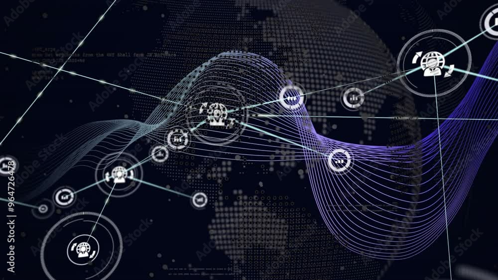 Poster animation of network of connections with globe icons