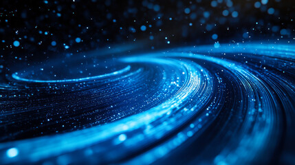 Bright blue swirling vortex depicting cosmic energy and motion in a dark space setting, creating an otherworldly effect
