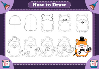 Step-by-step guide how to draw hamster gentleman gazing at pocket watch