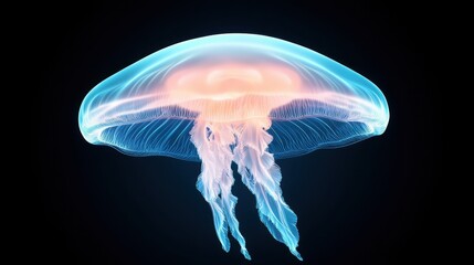 A jellyfish with a blue and orange body