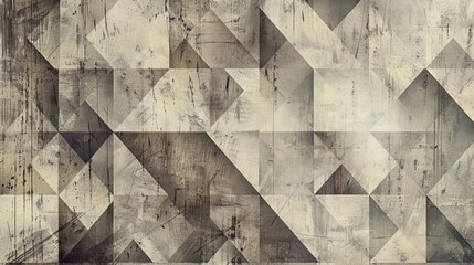 vintage geometric pattern with faded triangles squares and random shapes in shades of gray and brown abstract background texture