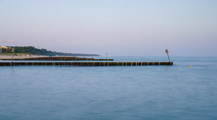 Golden sunrise over the Baltic Sea in Kolobrzeg
