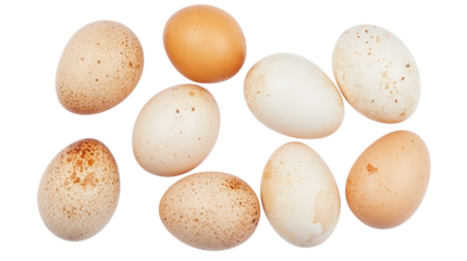 A collection of assorted eggs in various colors and textures, ideal for culinary and natural food compositions.