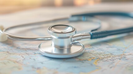 A stethoscope is placed on a map