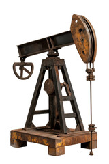 An antique oil pump jack, showcasing vintage machinery and industrial design, reflecting the history of oil extraction.