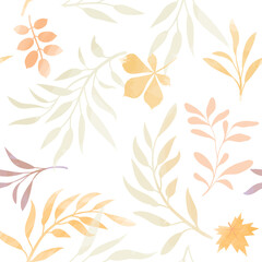 Autumn seamless pattern. Fall leaves Background. Autumnal Nature texture. Flourish leaves decor. Watercolor Drawing for your design