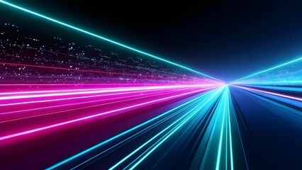 Fototapeta premium Neon Lights Speeding Through Tunnel - Abstract Futuristic Background