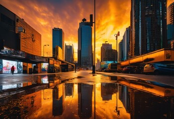 vibrant urban landscape featuring contrasting pollution signs lively surroundings, atmosphere, colors, environment, city, streets, art, nature, signage