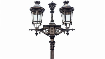 vintage street lamp pole isolated on white background architectural detail studio photography