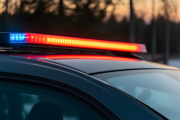 Blue and Red Lights on a Police Car’s Roof Bar | Emergency Response and Law Enforcement in Action