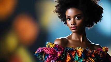 Fashion Model on Runway: A fashion model striking a confident pose on a runway, showcasing the latest couture.
