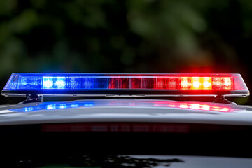 Blue and Red Lights on a Police Car’s Roof Bar | Emergency Response and Law Enforcement in Action