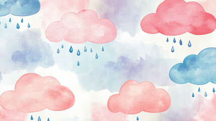 A watercolor painting of a sky with clouds and rain - Powered by Adobe