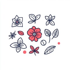 Obraz premium Floral Doodle Collection: A whimsical array of hand-drawn flowers and leaves in a minimalist style, perfect for adding a touch of nature to your designs. 