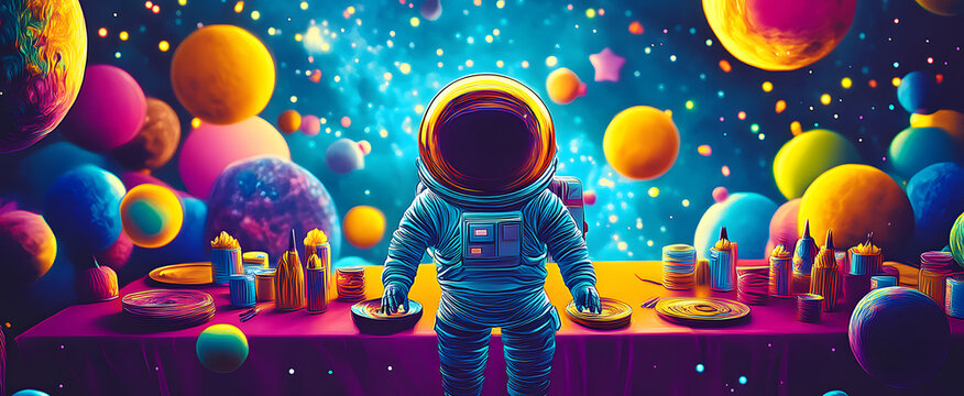 Space-themed birthday party, AI generated - Powered by Adobe