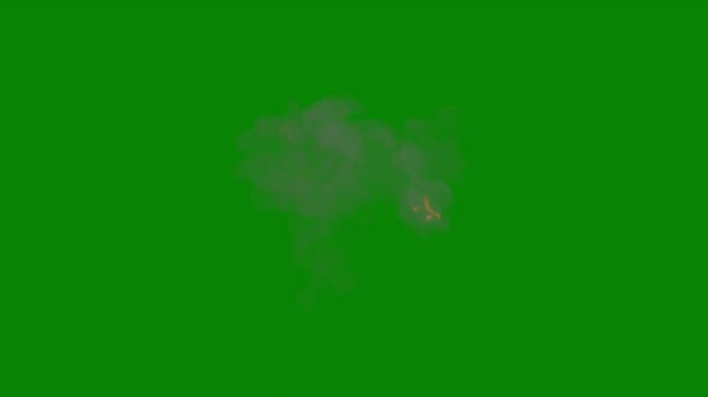 Super slow motion fireball with smoke, three speeds with green screen for transparency, 4k 24p