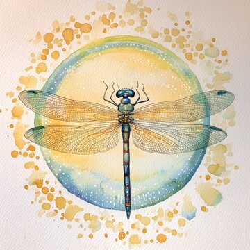 Watercolor Dragonfly in a Circle of Light 