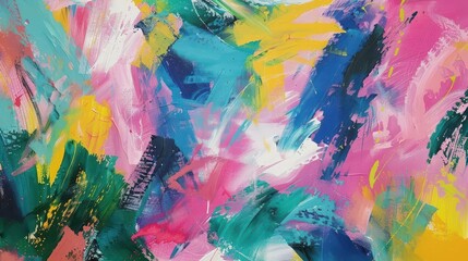 vivid abstract painting maximalist pink green yellow art energetic brushstrokes modern wall decor
