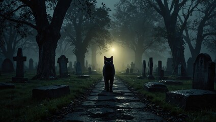 Fototapeta premium black cat on cemetery