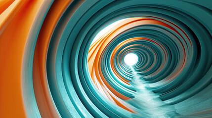 Fototapeta premium Abstract 3D Spiral Tunnel with Orange and Blue Layers Futuristic Design Concept