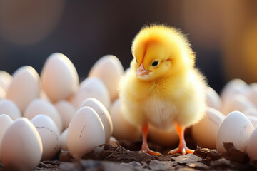 generated illustration of Cute chick peering out from eggshell