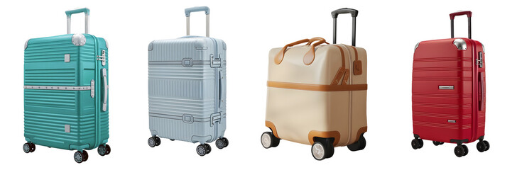 Travel suitcase trolly bag set of isolated cutout object on white and transparent background