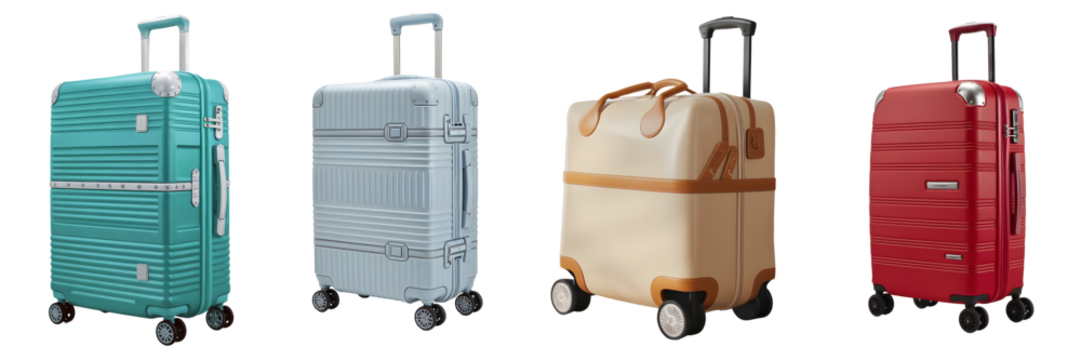Travel suitcase trolly bag set of isolated cutout object on white and transparent background