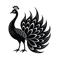 Fototapeta premium a Monochrome peacock silhouette vector illustration, isolated white background. 