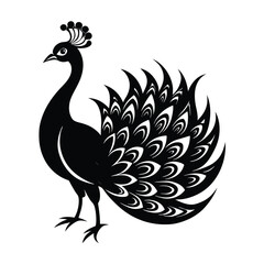 Fototapeta premium a Monochrome peacock silhouette vector illustration, isolated white background. 
