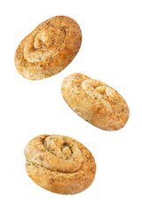 Spiral filo dough Greek pie with filling on a white isolated background