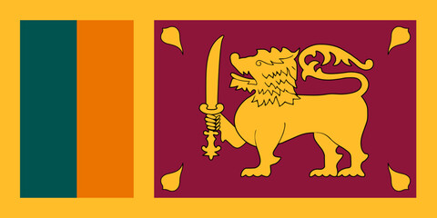 The official national flag of Sri Lanka. Flag of the Democratic Socialist Republic of Sri Lanka. Correct proportions and colors. Vector illustration