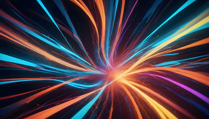 Colorful abstract shapes with glowing neon lights, creating a dynamic and futuristic composition