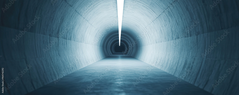 Poster a long, illuminated tunnel with smooth walls, creating an atmospheric perspective into the darkness 