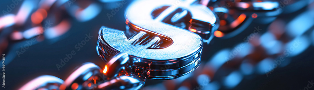 Aufkleber close-up of a shiny dollar symbol on a metallic chain, highlighting the connection between money and