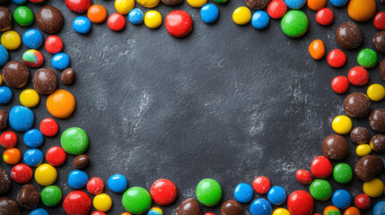 A frame made of colorful candies, perfect for a happy birthday celebration.