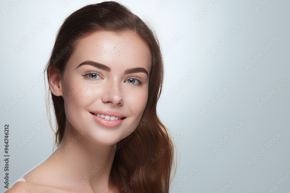 Poster young pretty brunette girl over isolated white background