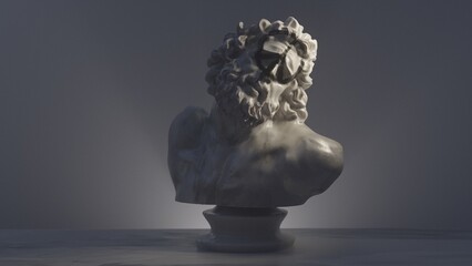 Marble head of Laocoon with graffiti in the form of a pacifist sign on his face, ancient Greek sculpture, 3d render