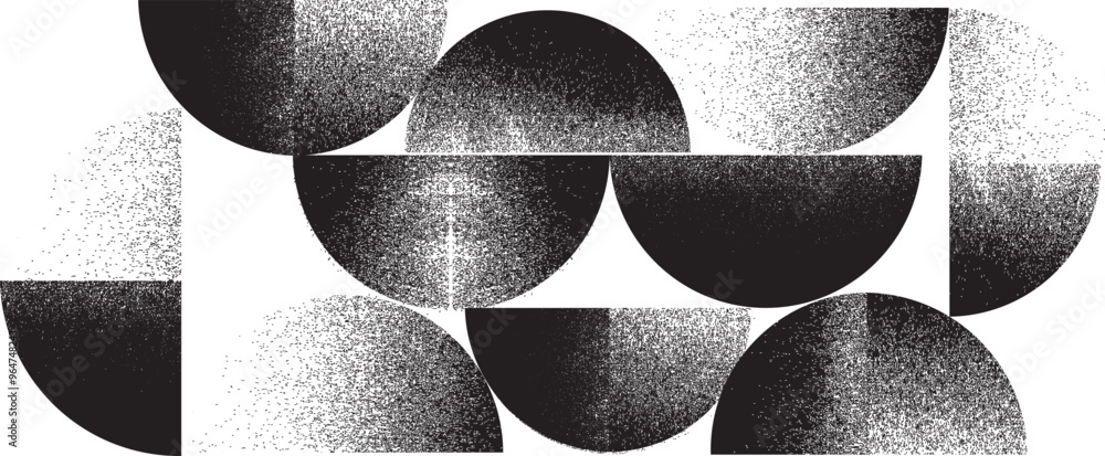 Poster sprayed black half circles composition .graffiti art design . noise textured semi circles . spray ef