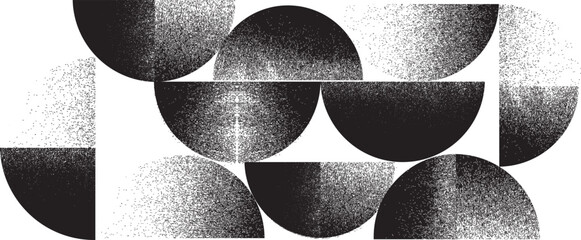 Sprayed black half circles composition .Graffiti art design . Noise textured semi circles . Spray effect .Grunge texture .Art design forms.Distressed element .Rough roller paint semicircles .Vector  