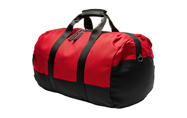 Red and black duffel bag isolated on white or transparent background