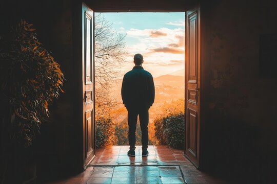 Person standing at the threshold of a new home, ready to start a new chapter
