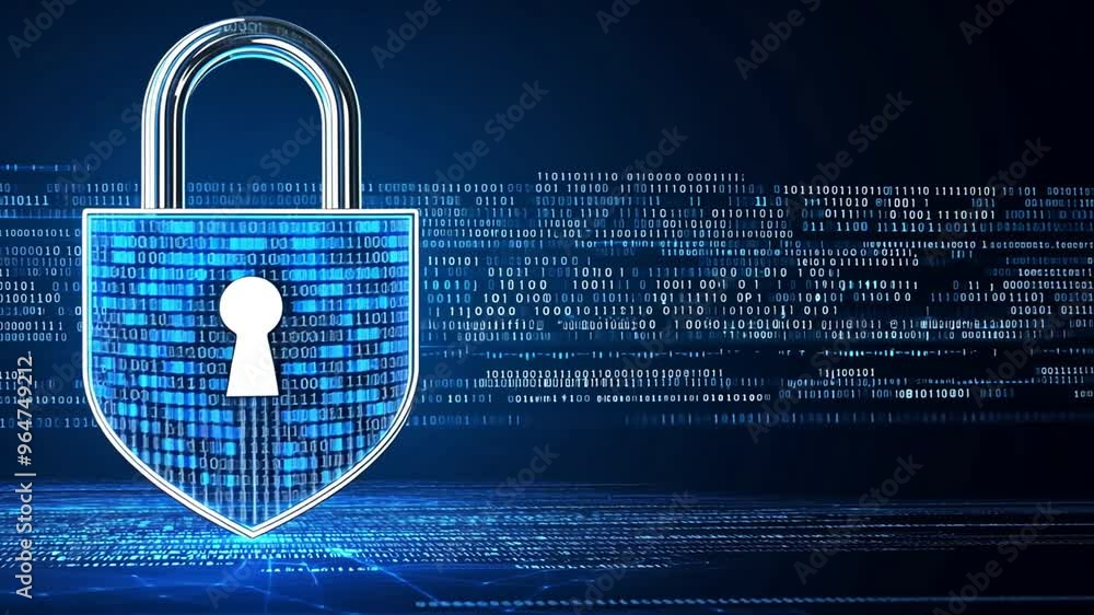 Poster digital lock symbolizing cybersecurity and data protection concepts generative ai