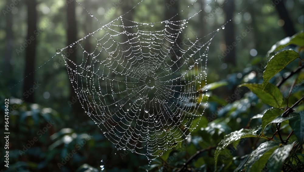 Wall mural spider web with dew drops