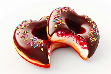 Heart-Shaped Donuts with Cherry Filling and Chocolate Glaze, Sliced to Reveal a Sweet Surprise