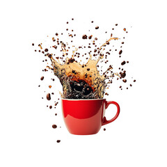 A Dynamic Display of a Red Cup Tossing Coffee with Majestic Splashes in the Air Capturing a Moment...