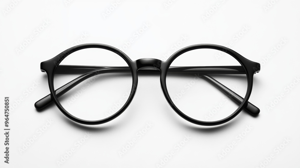 Wall mural black round glasses for clear vision, shown against a white backdrop.