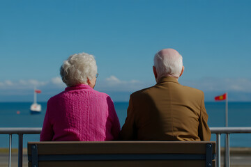 Elderly Couple in Love Perched on a Barrier | Heartwarming Moment of Togetherness and Lasting Affection