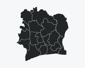Ivory Coast map with regions isolated on white background. Map of Ivory Coast. Vector illustration