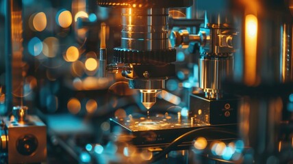 Fototapeta premium High-Tech Manufacturing Process with An intense focus on a laser experiment setup
